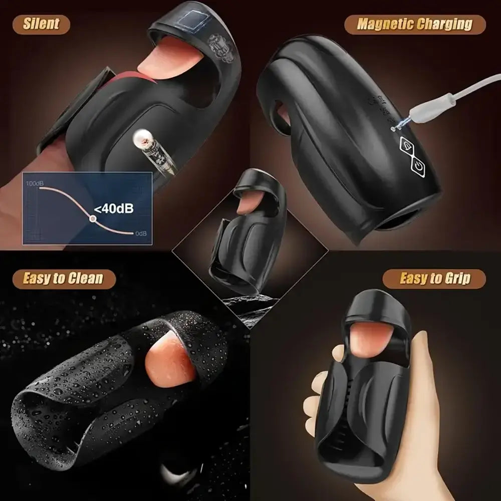 10 Tongue-Licking Tapping Vibrating Adult Male Auto Masturbator