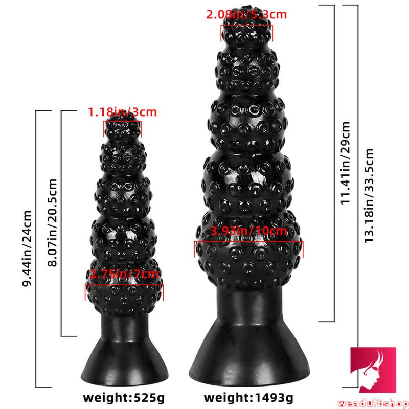 9.44in 13.18in Odd Huge Thick Black Butt Plug Dildo With Anal Beads