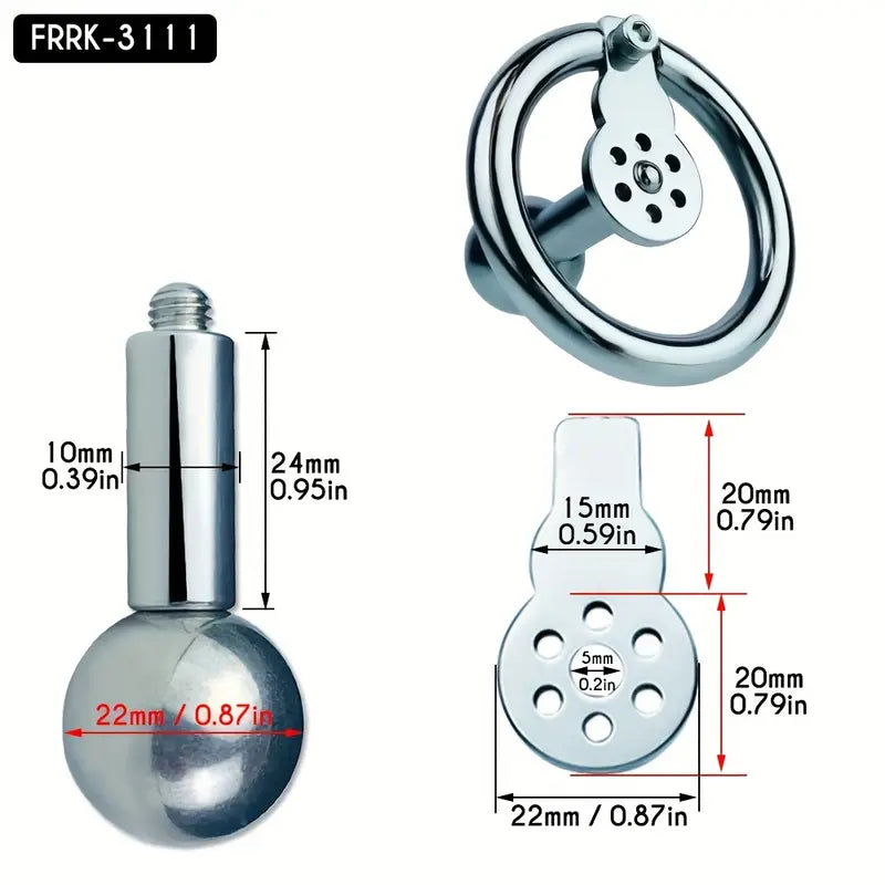 Flat Stainless Steel Chastity Lock Device With Straps Metal Balls With Sticks