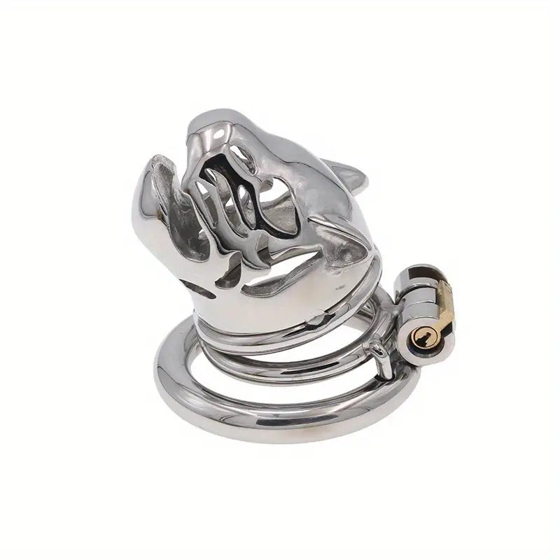 Stainless Steel Wolf Head Male Chastity Cage With Key Various Sizes Available