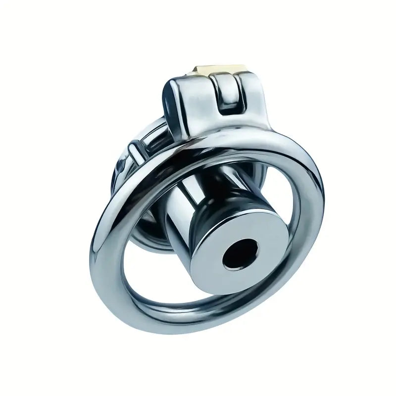Flat Pancake Design Stainless Steel Male Chastity Cage With Urethral Device