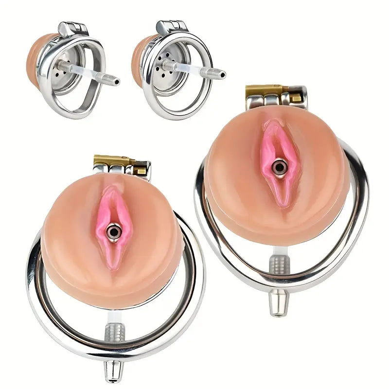 Stainless Steel Chastity Cage With Detachable Silicone Urethral Plug Penis Lock