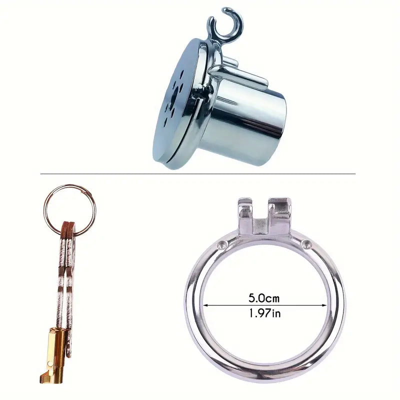 Flat Pancake Design Stainless Steel Male Chastity Cage With Urethral Device