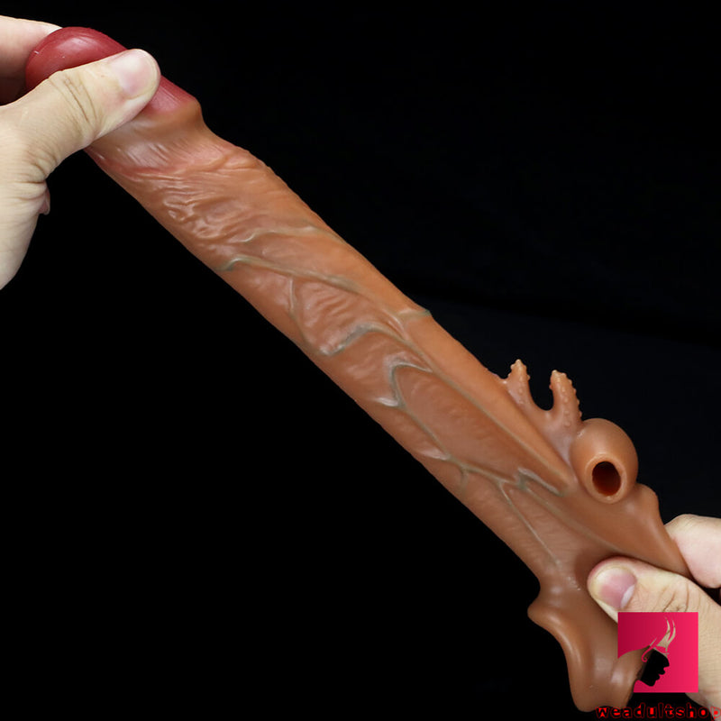 7.08in Lifelike Hollow Cock Sleeve Silicone Penis Extender Stretcher