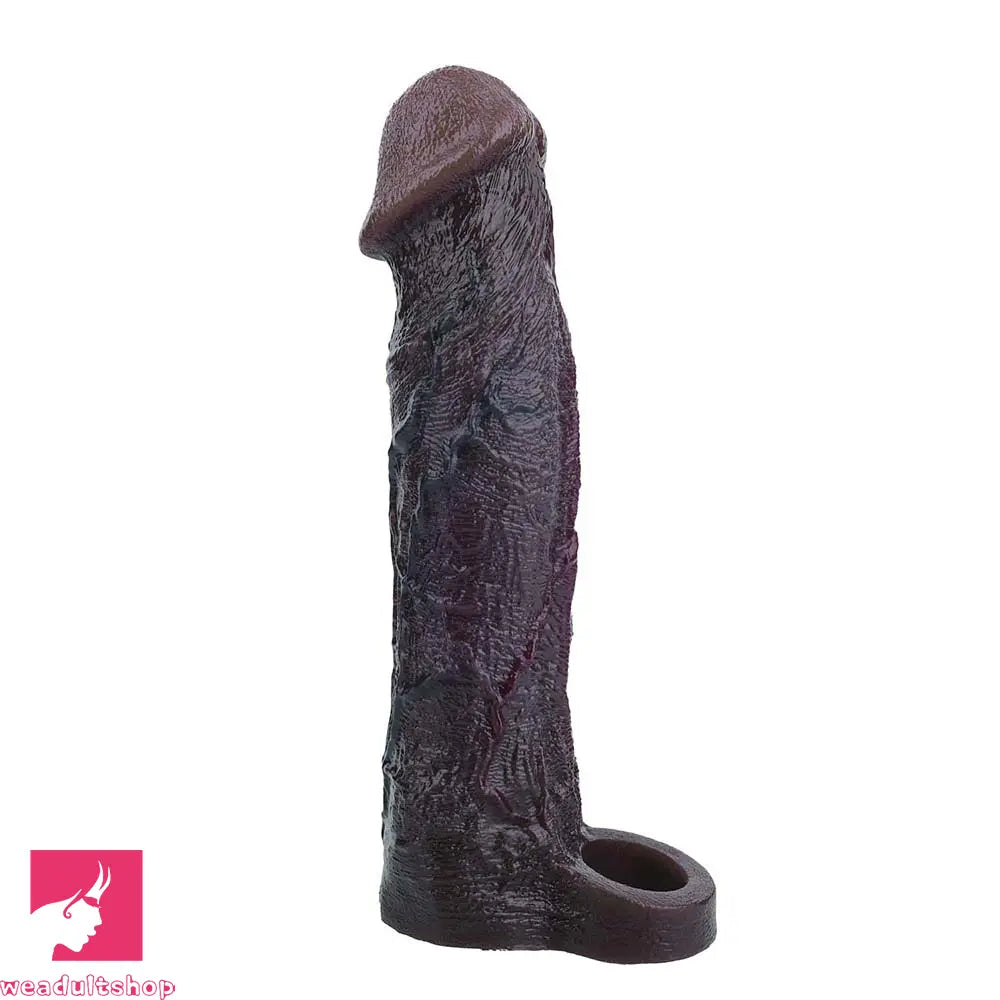 9.09in Vibrating Dildo Sleeve Reinforced Realistic Textured Silicone Penis Sleeve