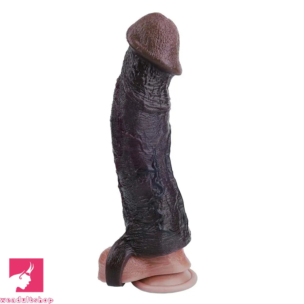 9.09in Vibrating Dildo Sleeve Reinforced Realistic Textured Silicone Penis Sleeve