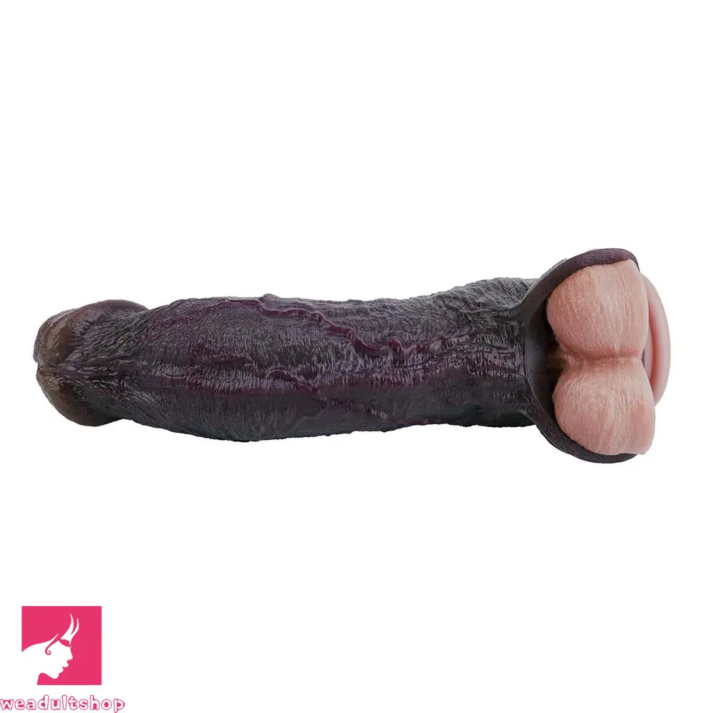 9.09in Vibrating Dildo Sleeve Reinforced Realistic Textured Silicone Penis Sleeve