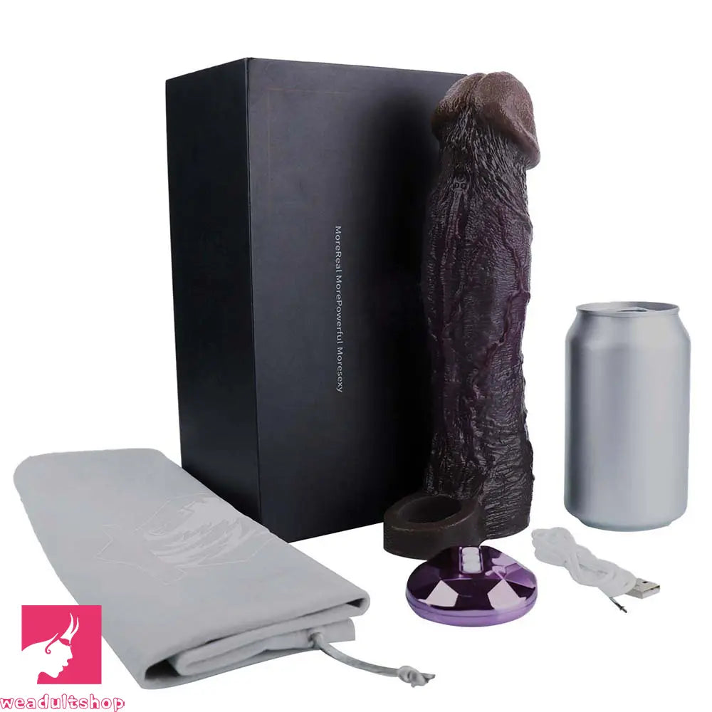 9.09in Vibrating Dildo Sleeve Reinforced Realistic Textured Silicone Penis Sleeve