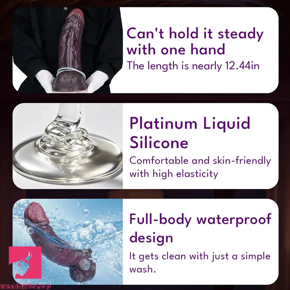 12.44in Dual Density Ejaculating Big Real Dildo Realistic Wide Vaginal Stimulator