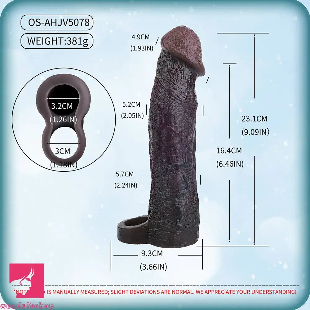 9.09in Vibrating Dildo Sleeve Reinforced Realistic Textured Silicone Penis Sleeve