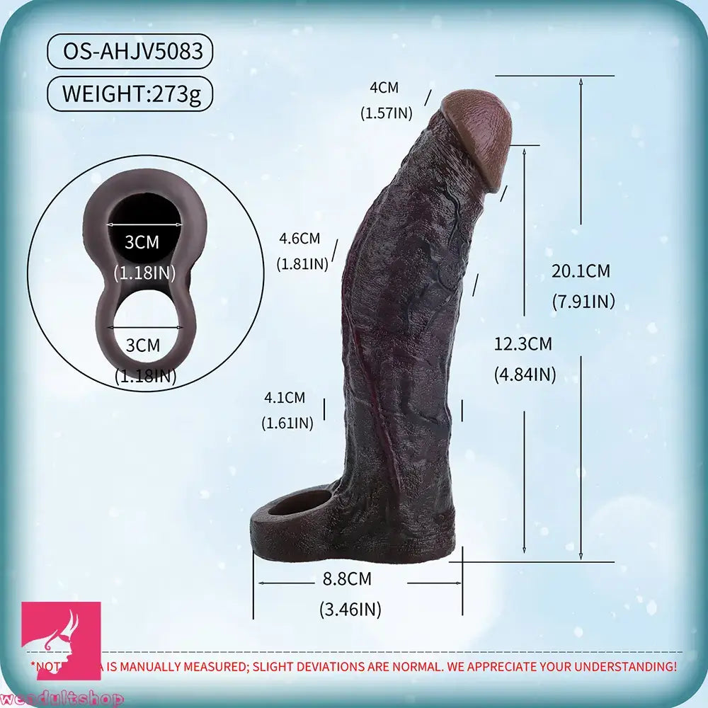 7.91in Vibrating Dildo Sleeve Washable Soft Touch Reusable Sperm Locking Ring
