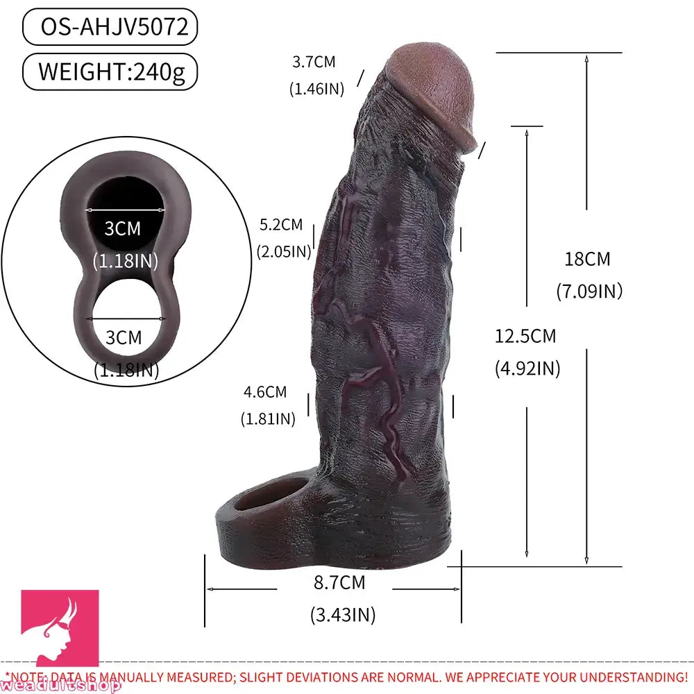 7.09in Vibrating Realistic Texture Stem Pulse Detail Durable Dildo Sleeve