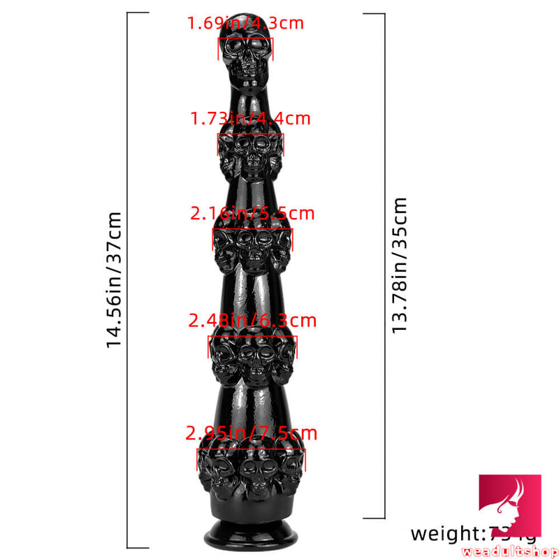 14.56in Skull Fantasy Girl Fuck Big Black Dildo Thick Sex Toy