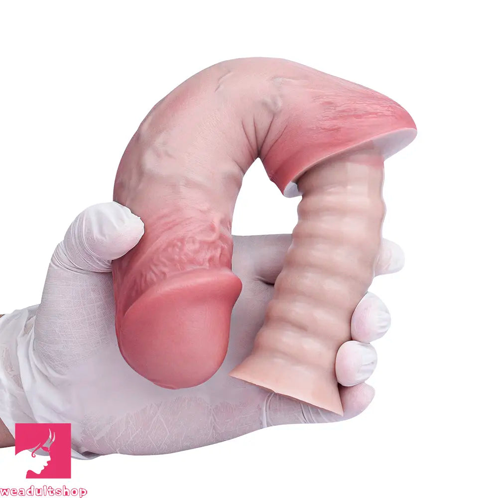 11.02in Real Feeling Double Layer Silicone Soft Handle Handhold Dildo