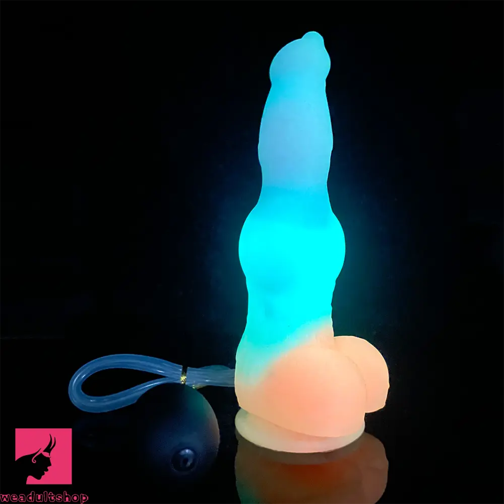 9.25in Vibrating Ejaculating Dog Knot Silicone Luminous Dildo For Feeling
