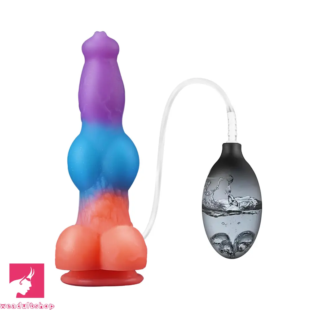 9.25in Vibrating Ejaculating Dog Knot Silicone Luminous Dildo For Feeling