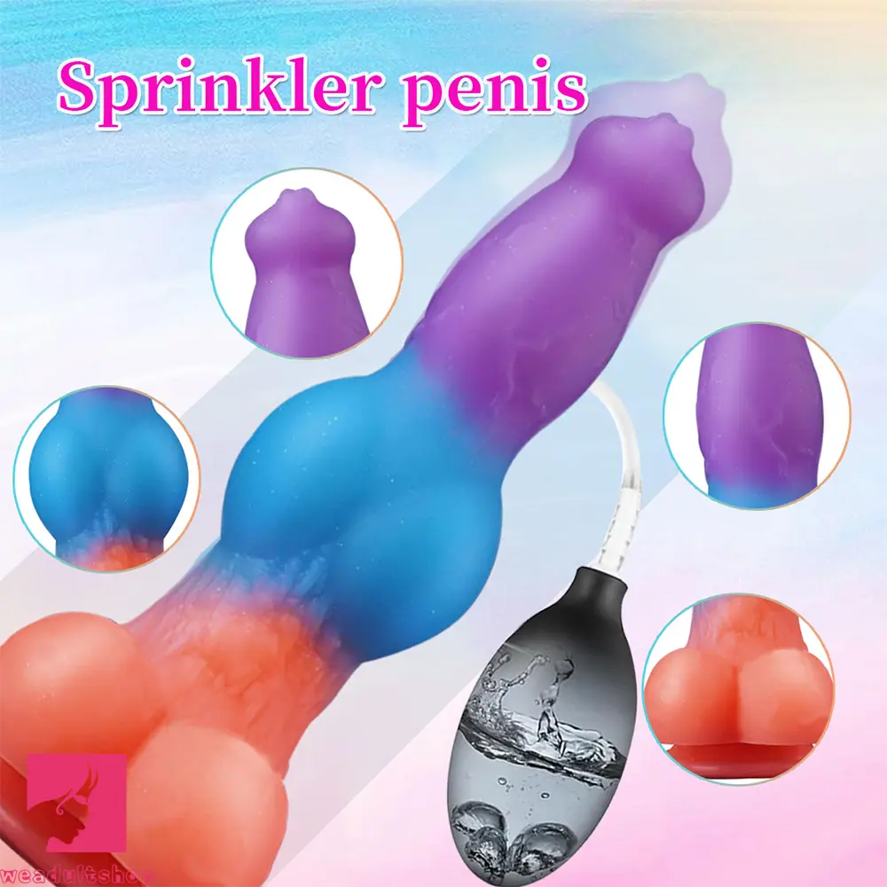 9.25in Vibrating Ejaculating Dog Knot Silicone Luminous Dildo For Feeling