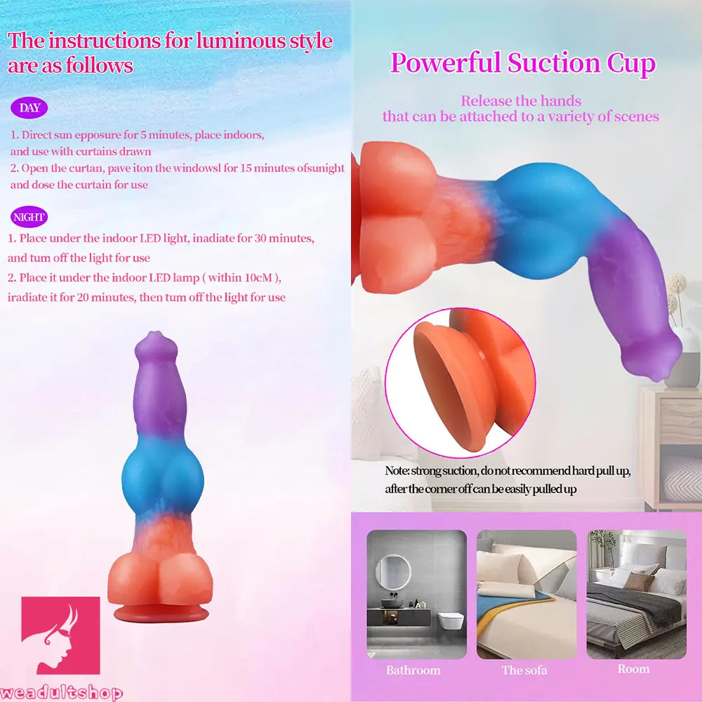 9.25in Vibrating Ejaculating Dog Knot Silicone Luminous Dildo For Feeling