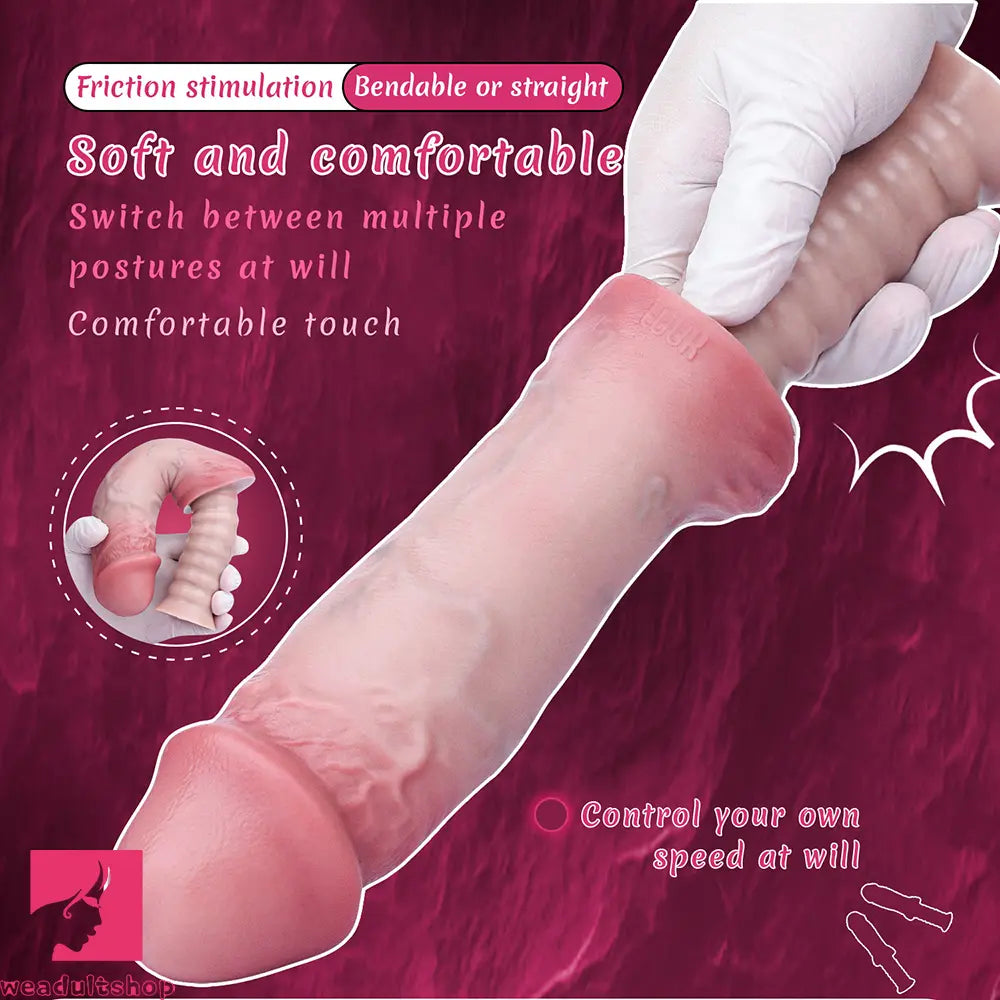 11.02in Real Feeling Double Layer Silicone Soft Handle Handhold Dildo
