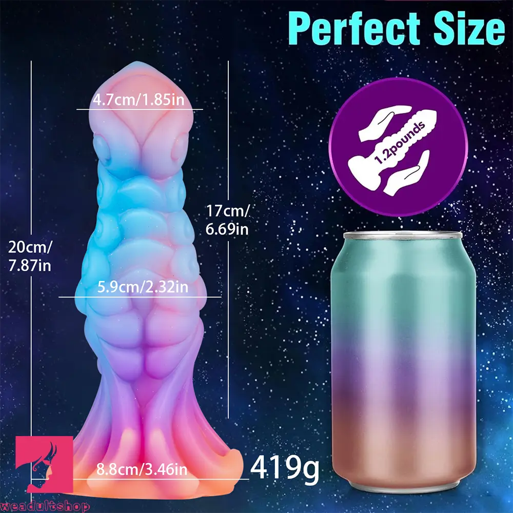 7.87in Monster Knot Luminous Dildo With Ribs Adult Sex Masturbator