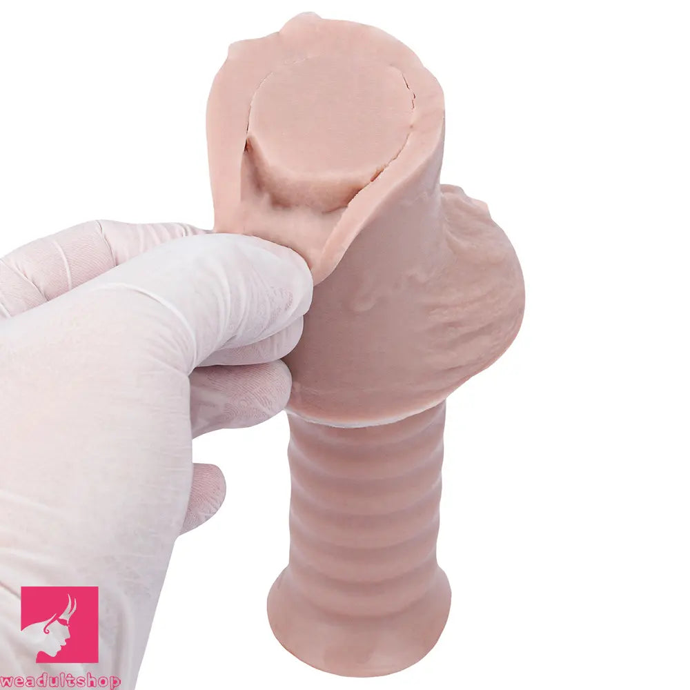 11.02in Real Feeling Double Layer Silicone Soft Handle Handhold Dildo