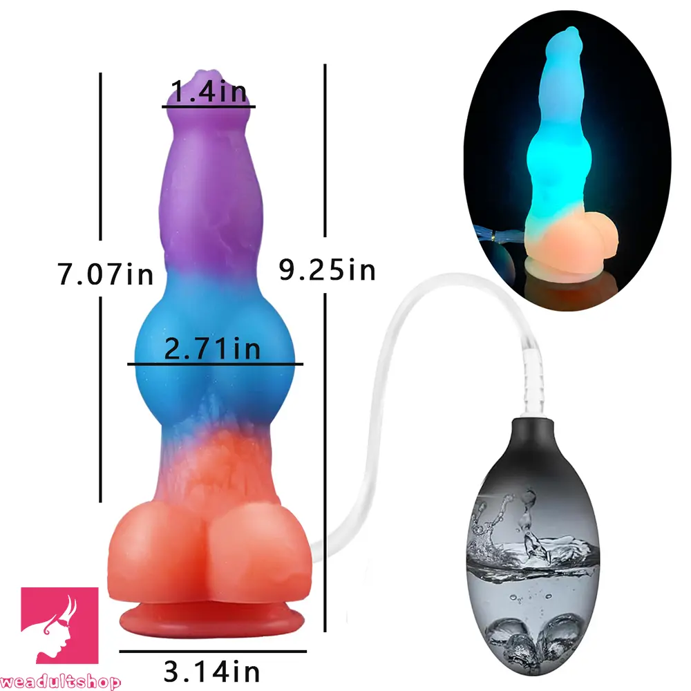 9.25in Vibrating Ejaculating Dog Knot Silicone Luminous Dildo For Feeling