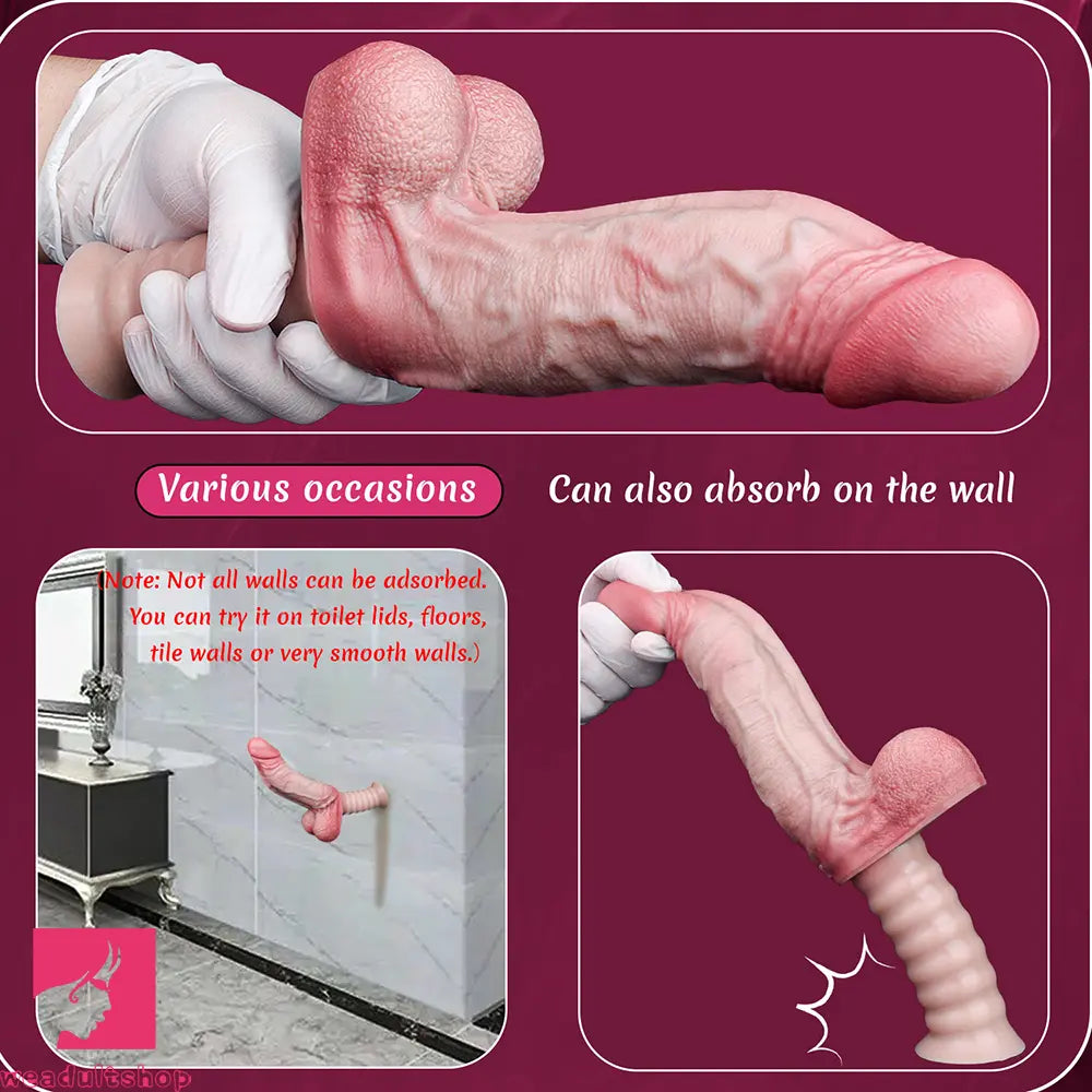 10.9in Real Feeling Double Layer Silicone Soft Handle Dildo For Massage