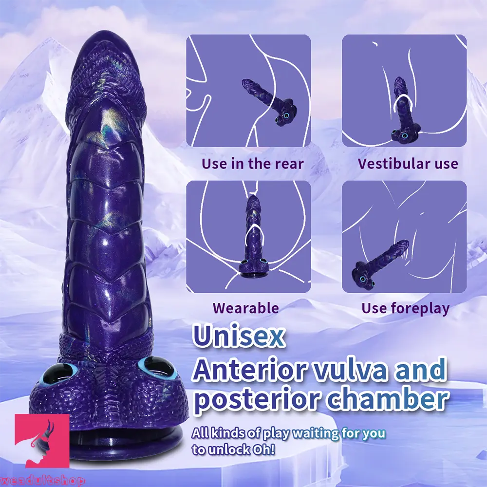 9.05in Dragon Scale Armor Animal Vibrating Dildo With Tapered Head Toy