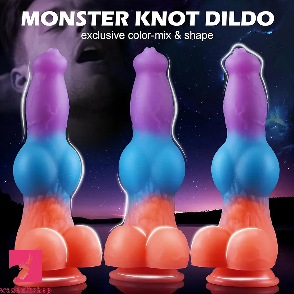 9.25in Vibrating Ejaculating Dog Knot Silicone Luminous Dildo For Feeling