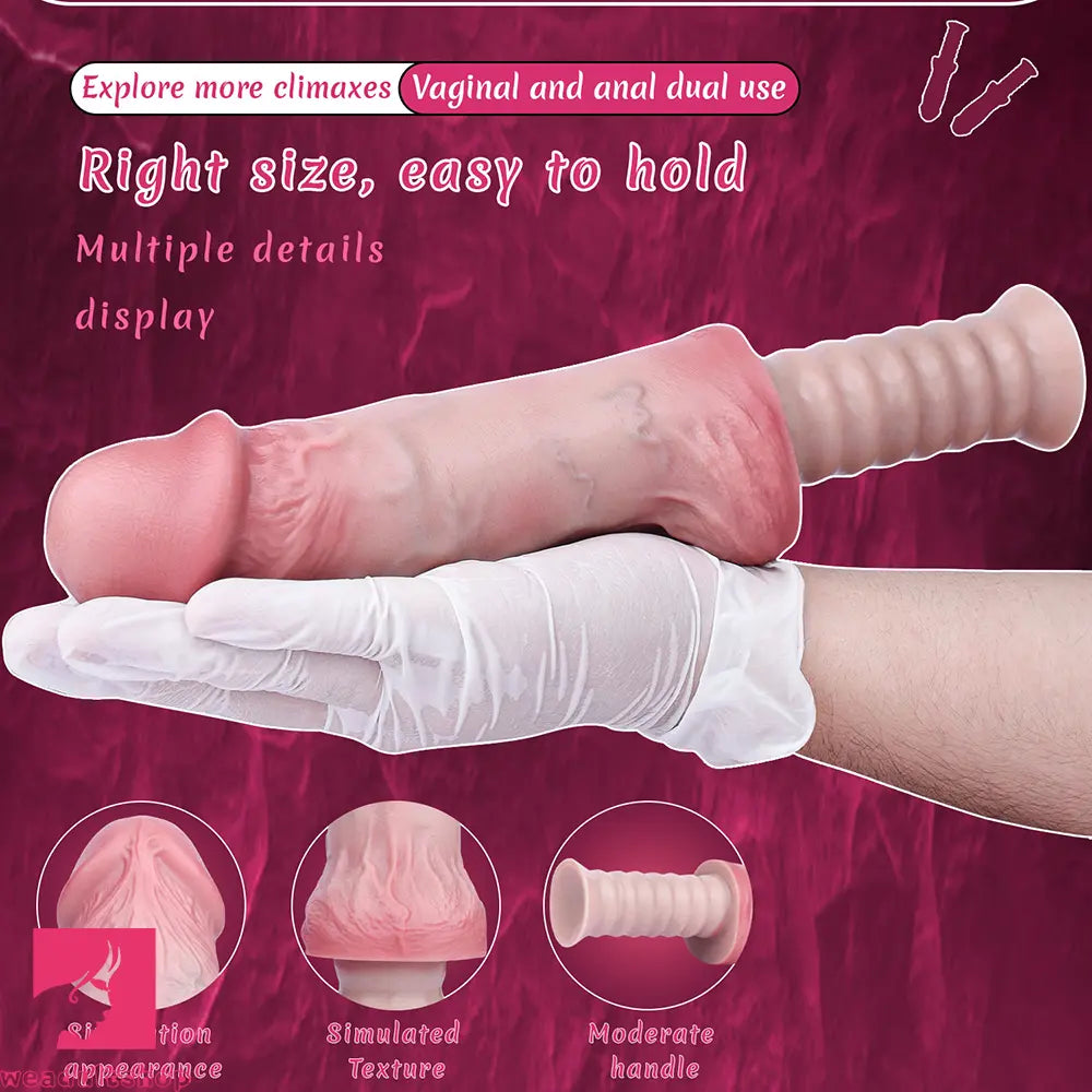 11.02in Real Feeling Double Layer Silicone Soft Handle Handhold Dildo