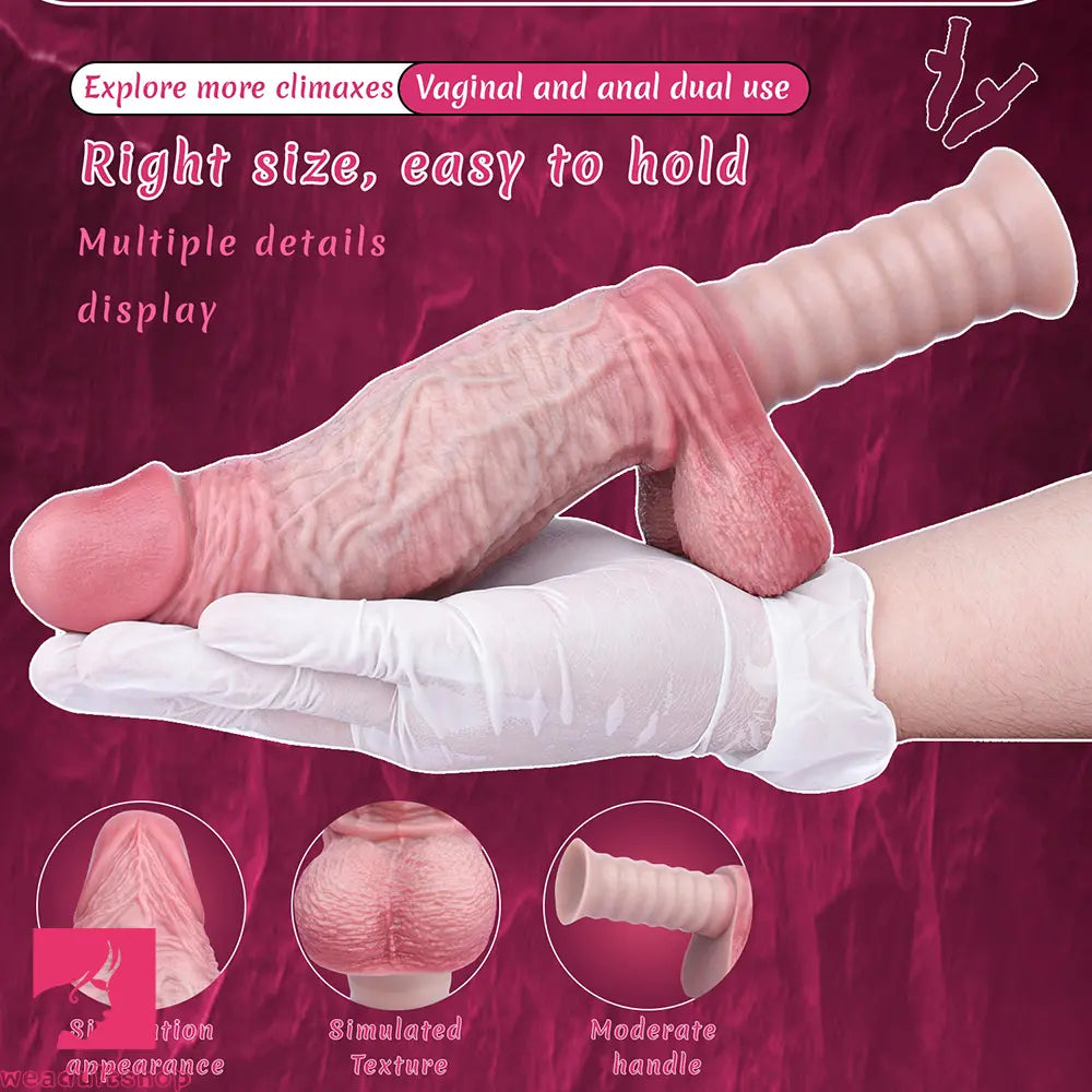 11.1in Real Feeling Double Layer Silicone Soft Handle Flexible Love Dildo