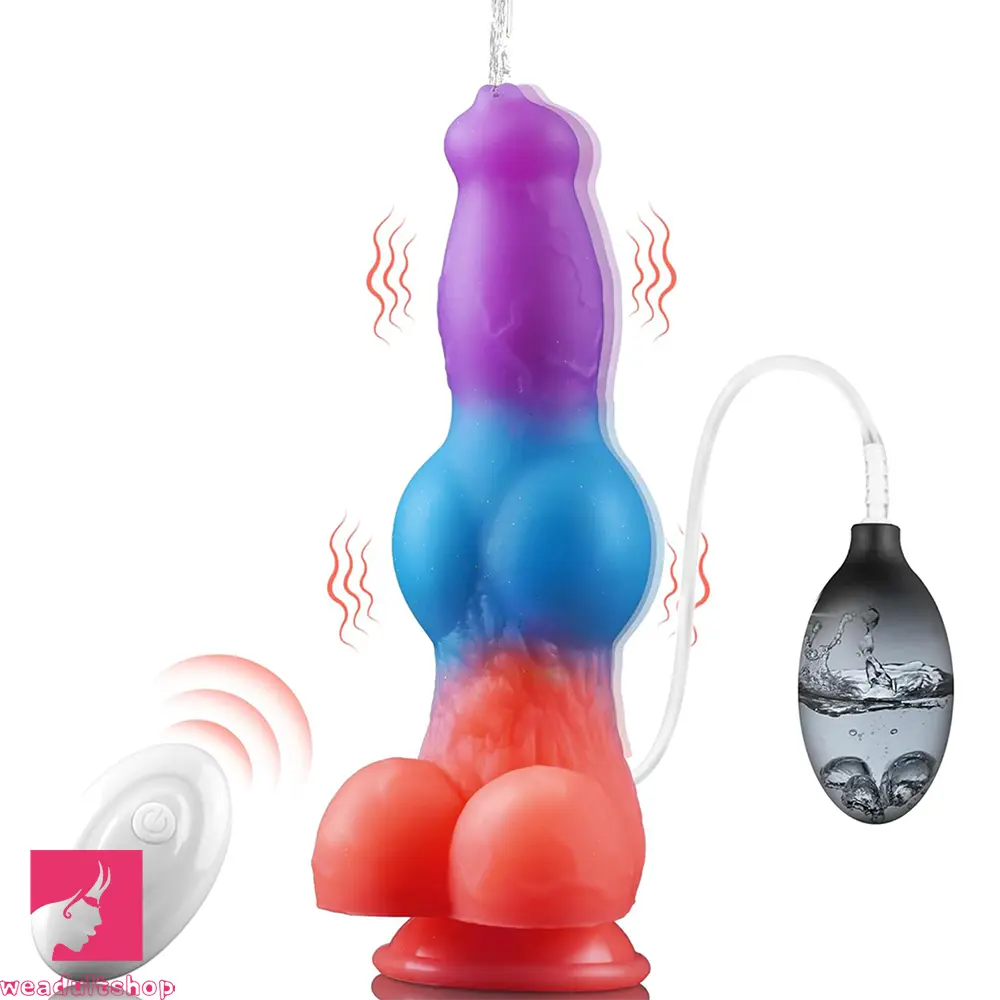 9.25in Vibrating Ejaculating Dog Knot Silicone Luminous Dildo For Feeling