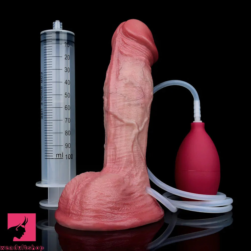 7.05in Inner Hardness Outer Flexible Dual Density Silicone Ejaculating Dildo