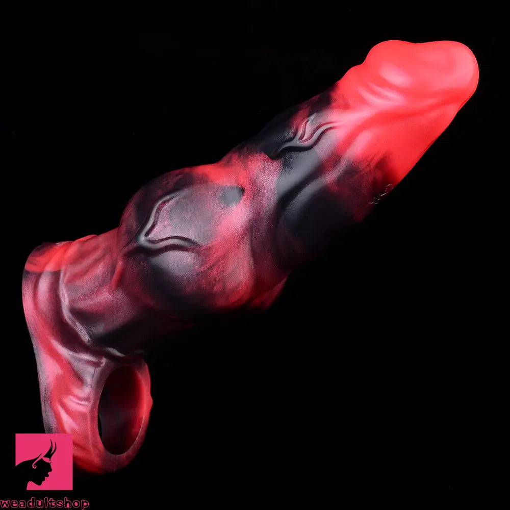 7.17in Silicone Animal Sleeve Knot Vibrating Hollow Dildo With Cock Ring