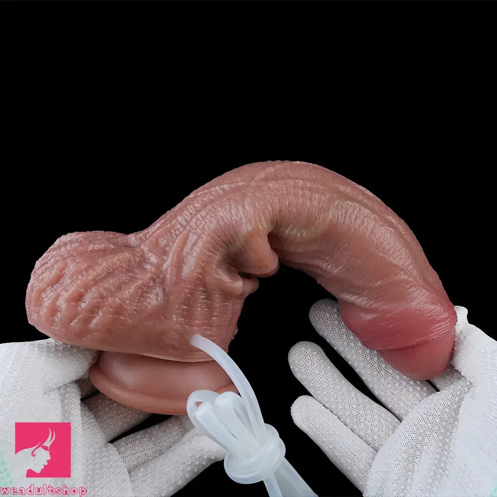 8.46in Dual Layer Silicone Strap on Ejaculating Uncut Soft Real Dildo Toy