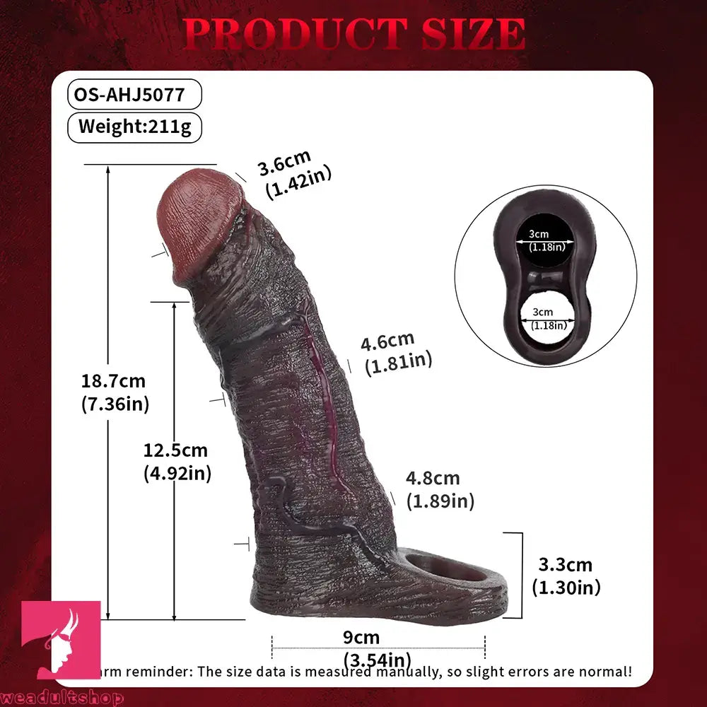 7.36in Soft Dildo Sheath With Ejaculation Ring For Pleasure & Discreet Toy