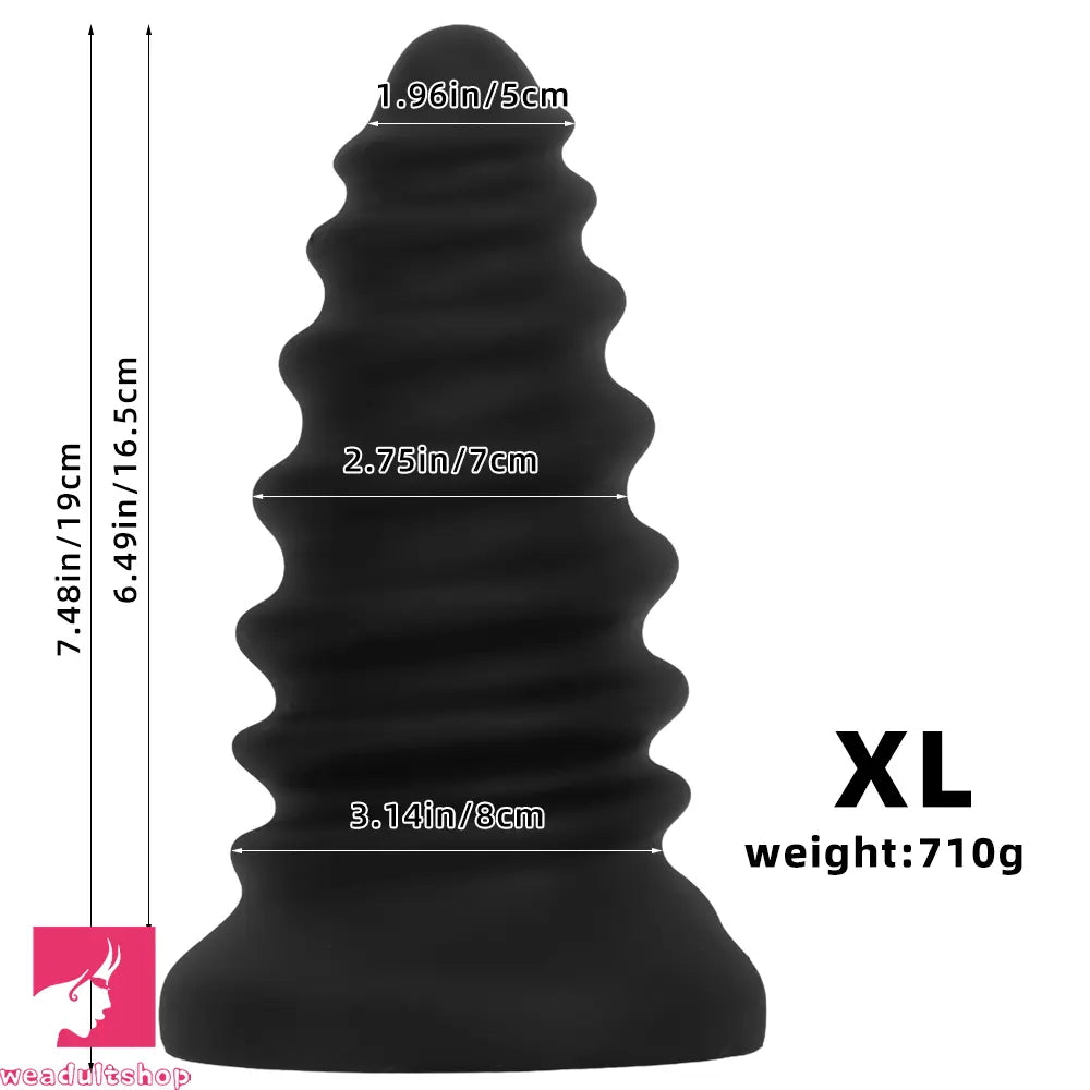 4.92in 5.7in 6.69in 7.48in Black Silicone Screws Anal Dilator Cock Dildo