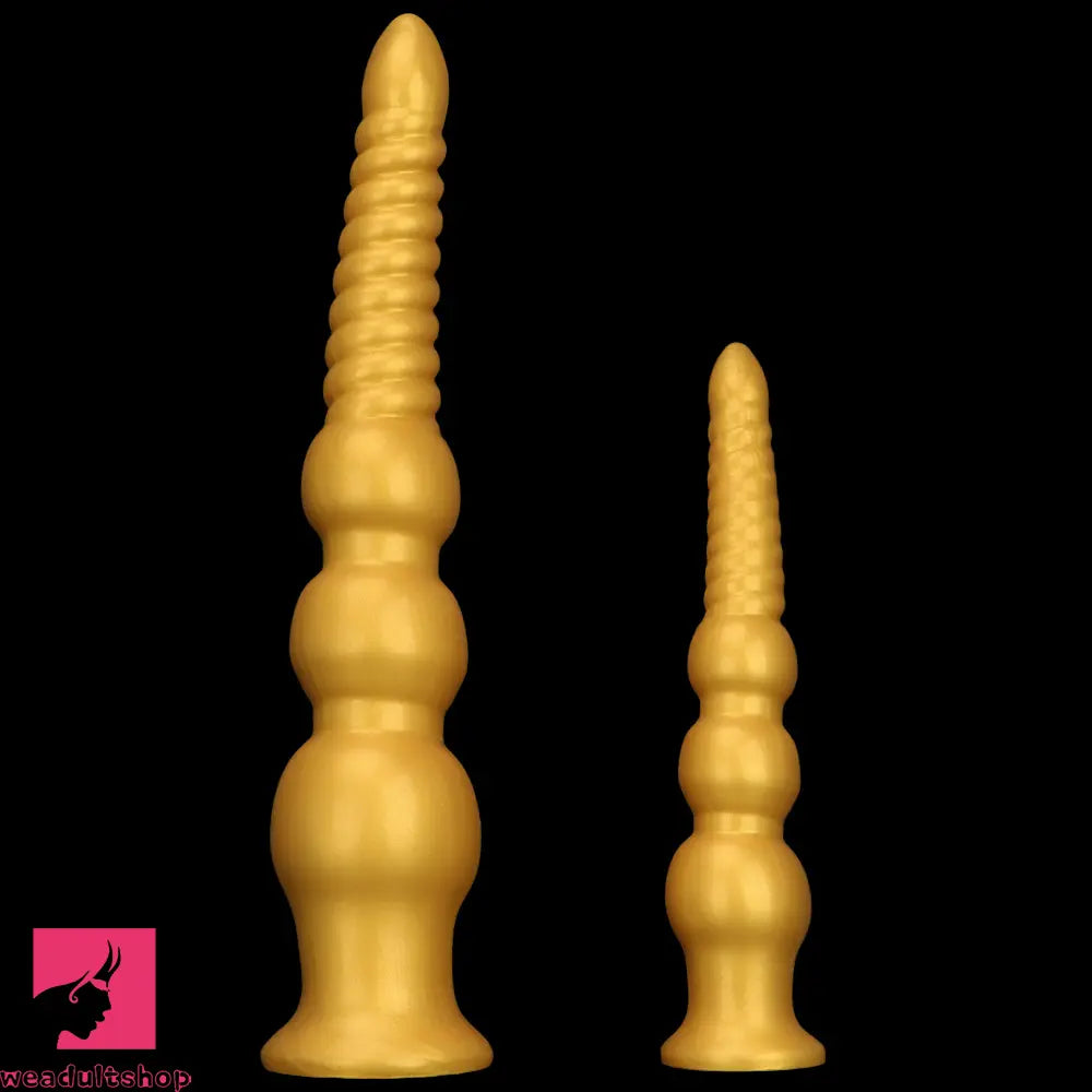 9.44in 13.38in Gold Silicone Pointed Thread Long Large Soft Cock Dildo