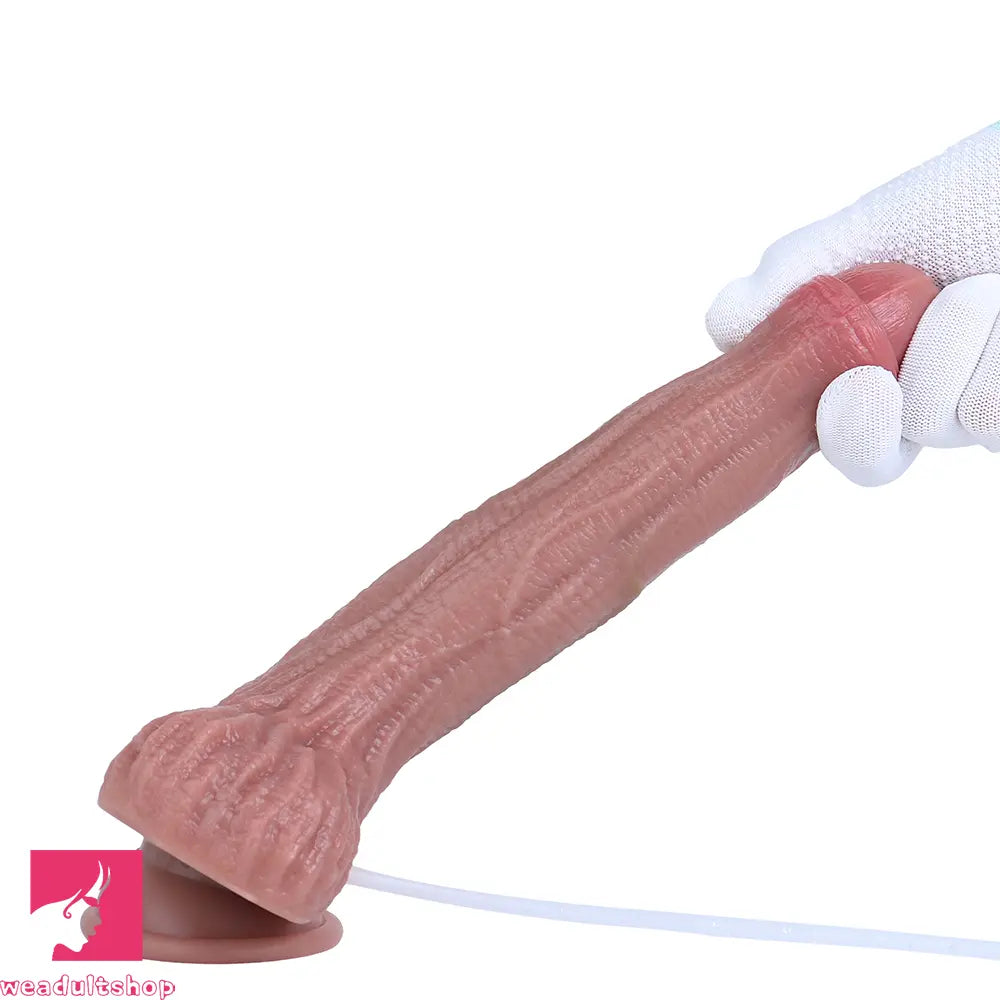 8.46in Dual Layer Silicone Strap on Ejaculating Uncut Soft Real Dildo Toy