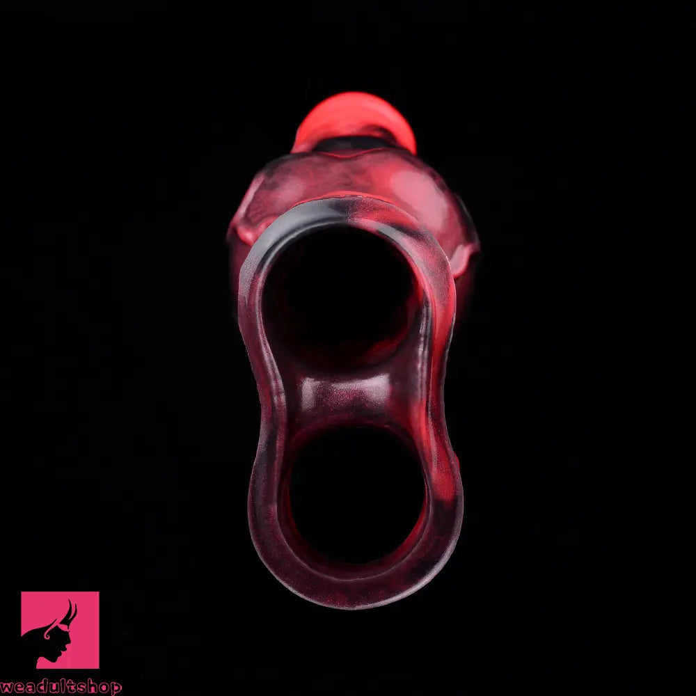 7.17in Silicone Animal Sleeve Knot Vibrating Hollow Dildo With Cock Ring