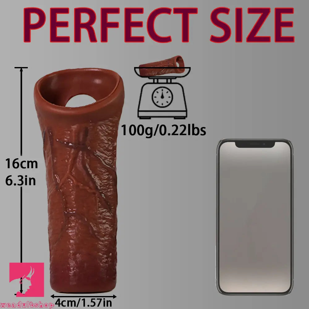 6.3in Round Design Real Veins Silicone Cock Dildo Sleeve For G-Spot Cock