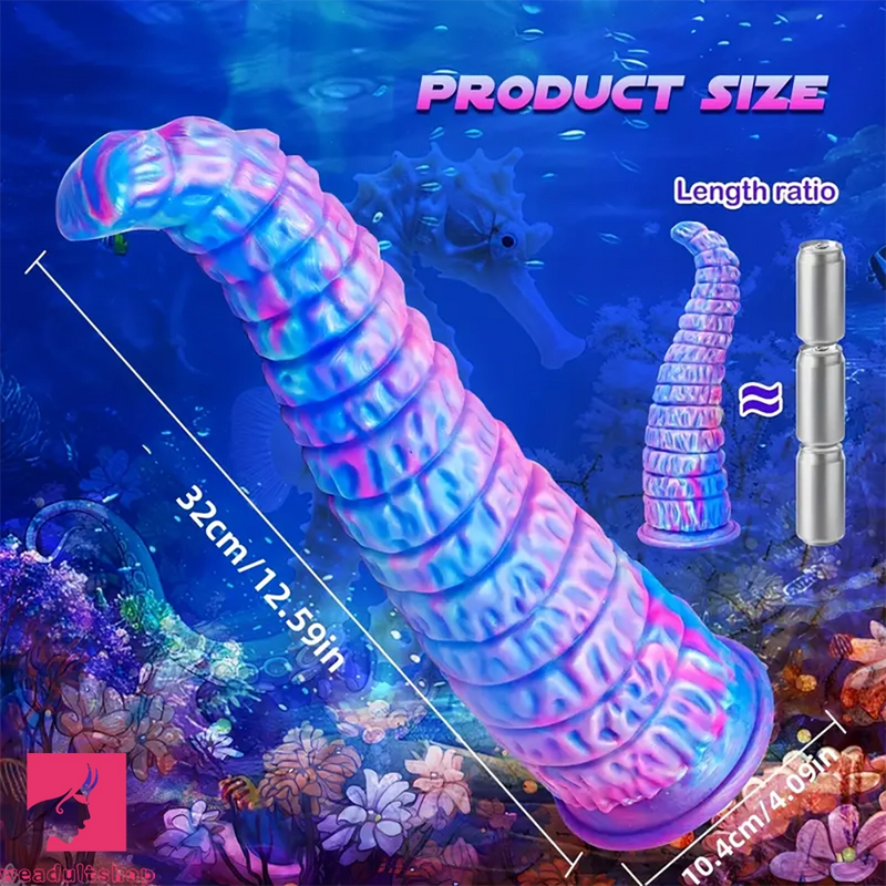 12.59in Monster Silicone Thick Tapered Head Raised Ridge Big Clit Dildo
