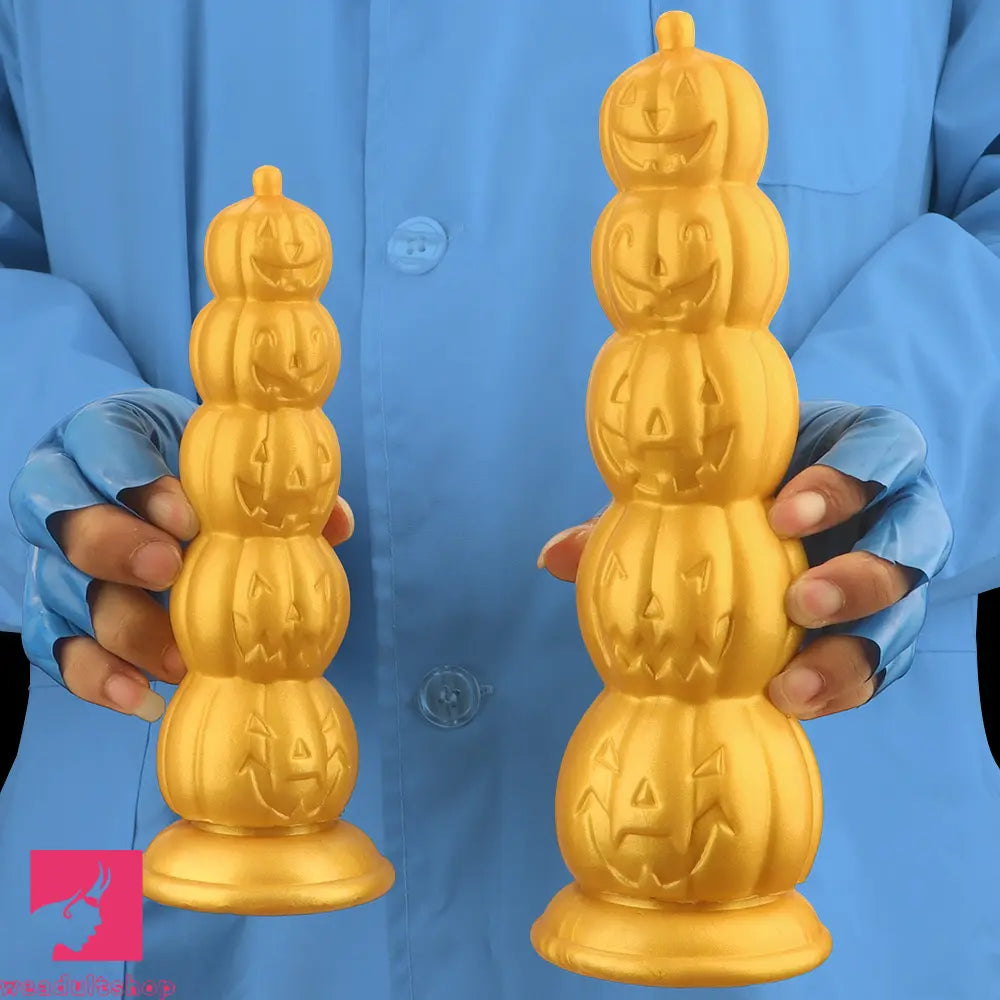 7.28in 8.66in 9.84in Golden Silicone Halloween Pumpkin Anal Odd Dildo