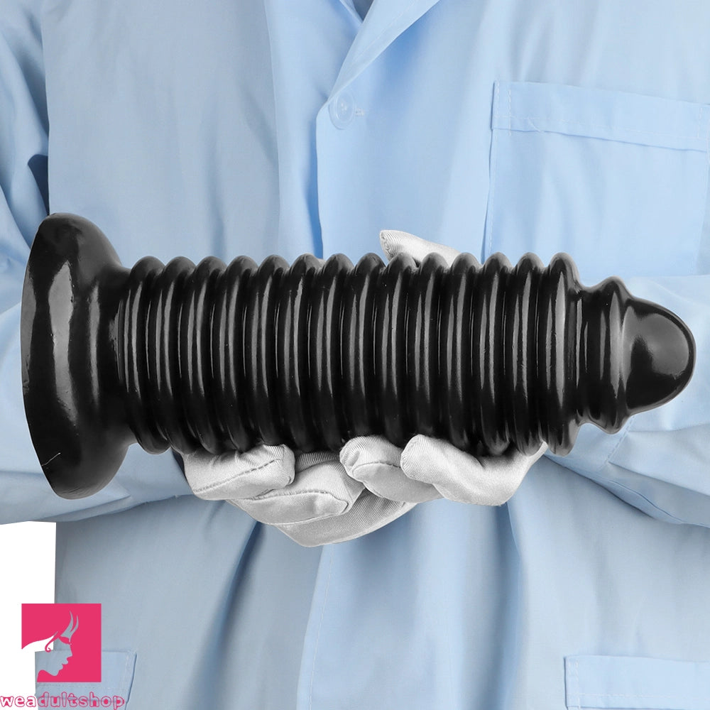 6.88in 9.84in Black Pointed Tip Threaded Big PVC Butt Plug Cock Dildo