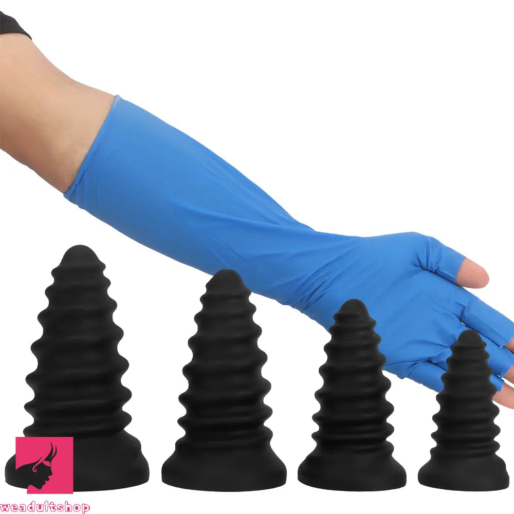 4.92in 5.7in 6.69in 7.48in Black Silicone Screws Anal Dilator Cock Dildo