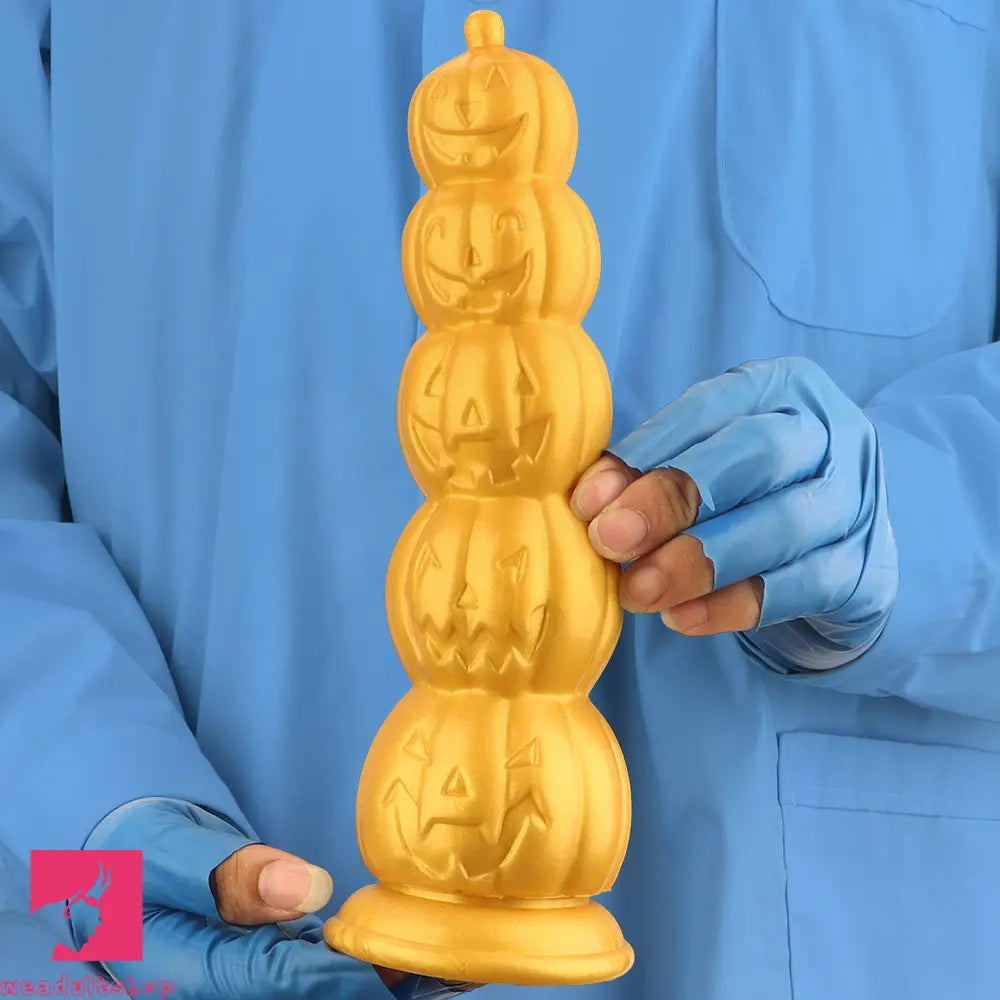 7.28in 8.66in 9.84in Golden Silicone Halloween Pumpkin Anal Odd Dildo