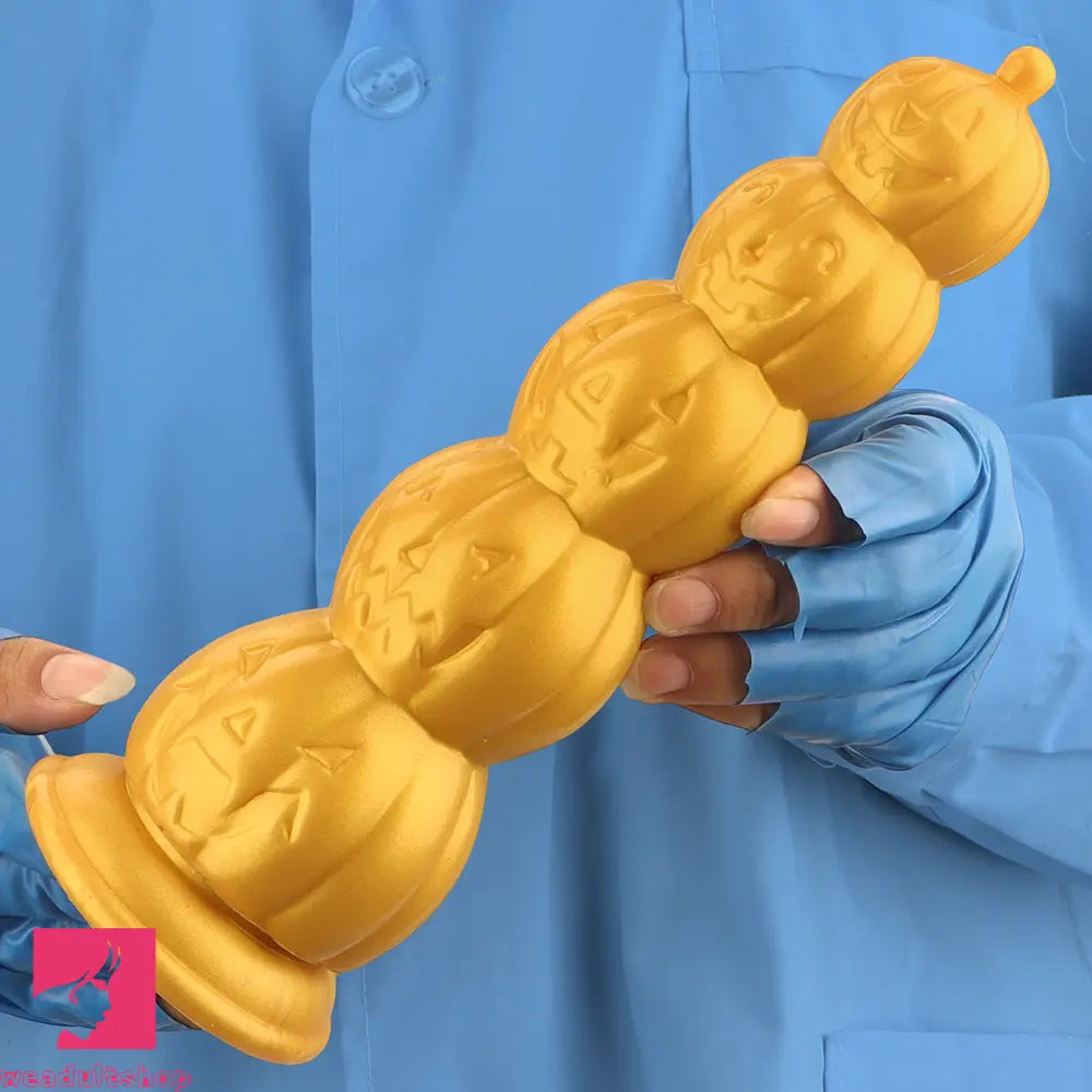 7.28in 8.66in 9.84in Golden Silicone Halloween Pumpkin Anal Odd Dildo