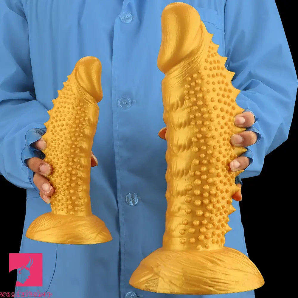 .48in 9.05in 10.62in 12.59in 14.17in Golden Soft Wolf-tooth Spiked Dildo