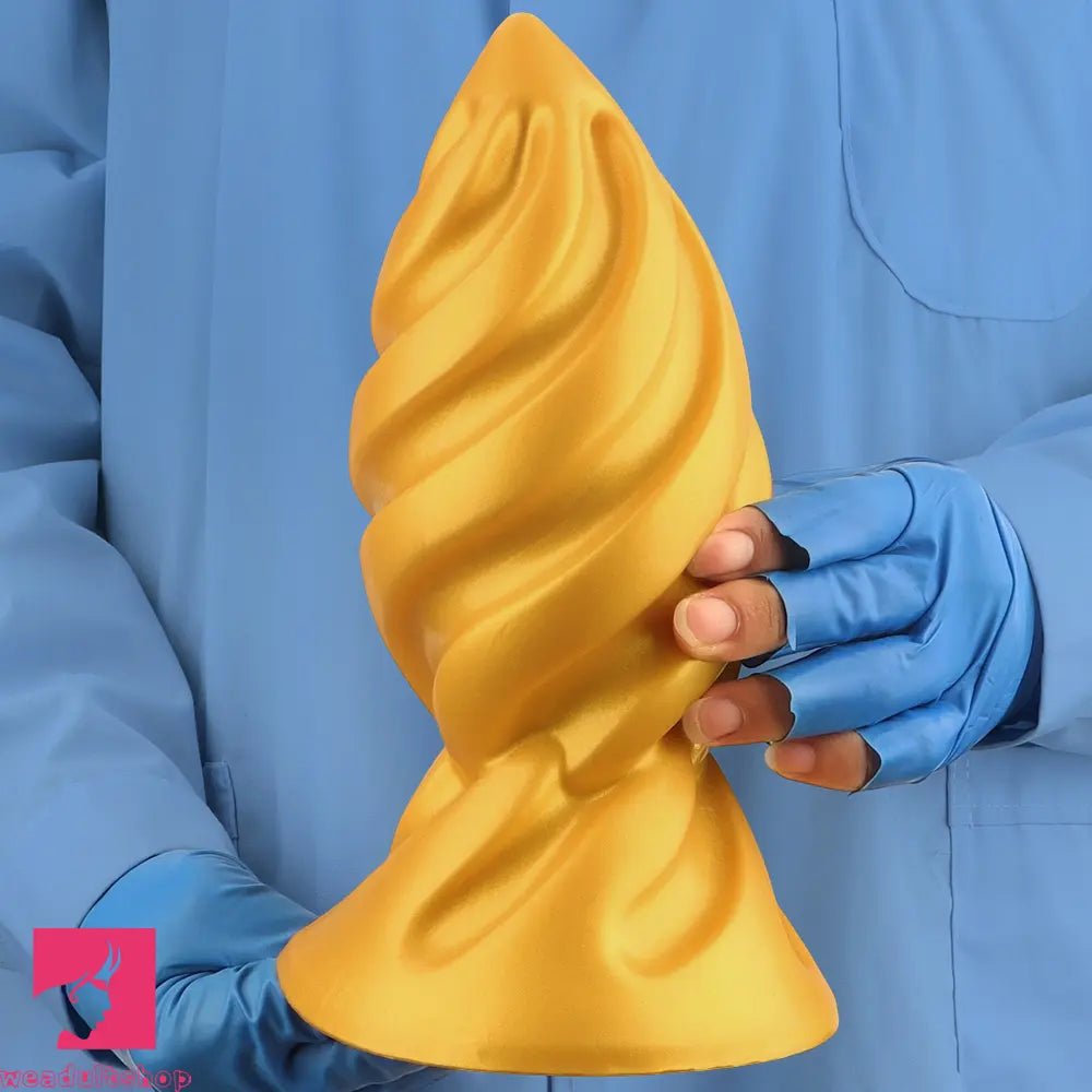 6.49in 7.67in 9.05in 9.84in Golden Silicone Spiral Thread Women Dildo