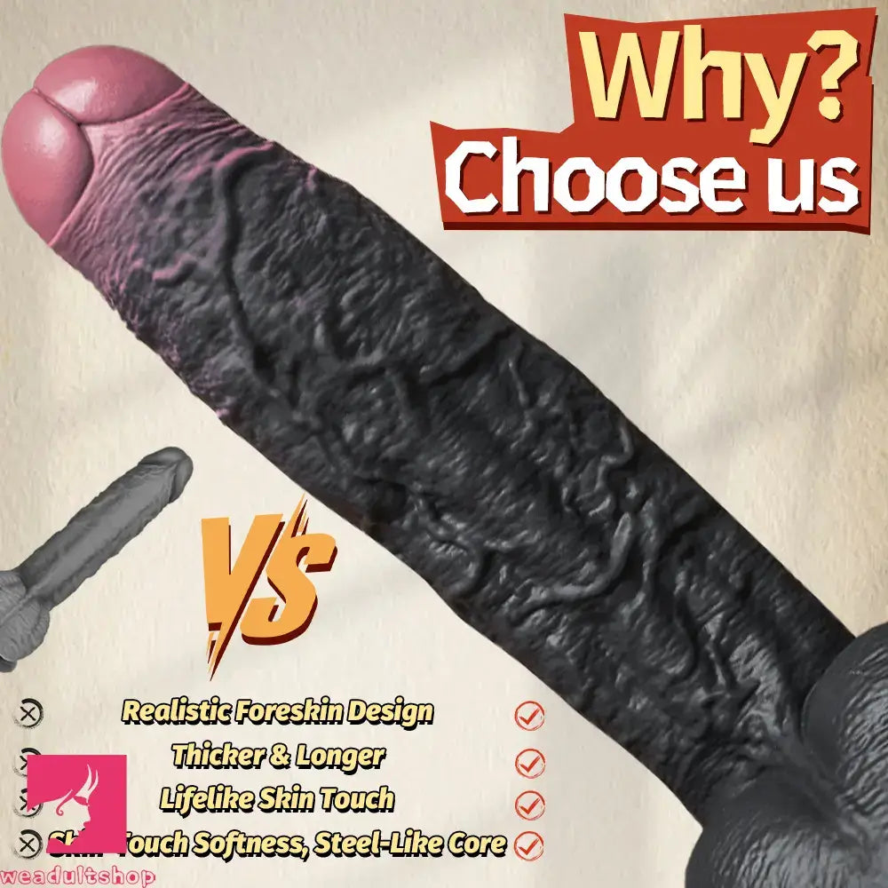 8.07in 9.84in 12in Foreskin Big Dildo Strap on Realistic Uncut Glans Soft Toy
